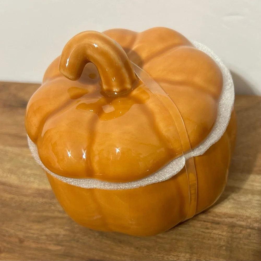 Hobby Lobby Mini Orange Ceramic Pumpkin Canister With Lid 4”X5” NEW
